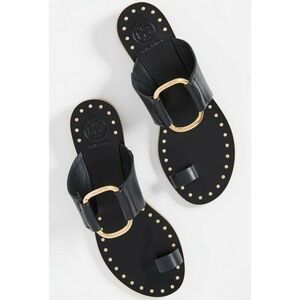 Tory Burch Black and Gold Sandals with Metallic Accents
